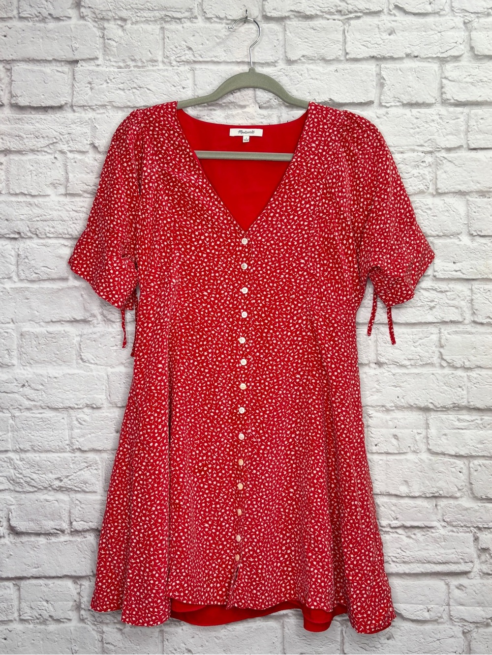 Madewell Womens Silk Button-Front Mini Dress In Park Picnic Size 4 Kilt Red - Picture 4 of 9
